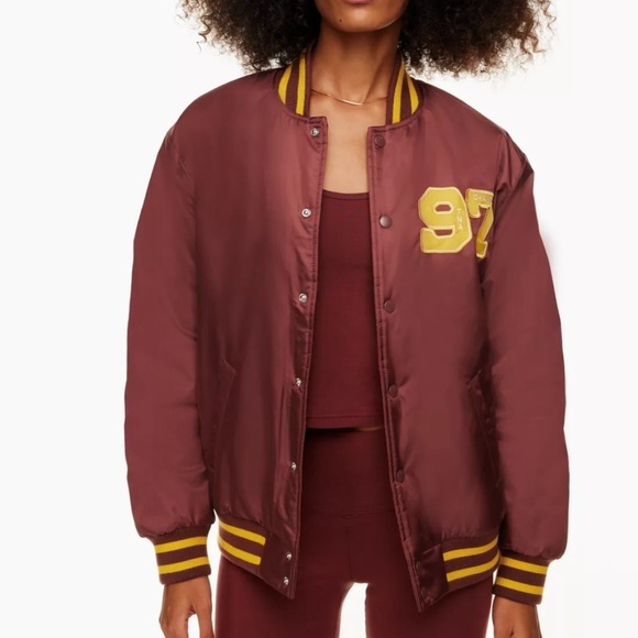 NWT Aritiza red and gold women’s stadium bomber jacket - Picture 1 of 10